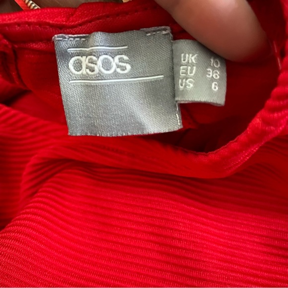 ASOS Red Seamed Structure Rib Bodycon Dress 6 - Picture 3 of 11
